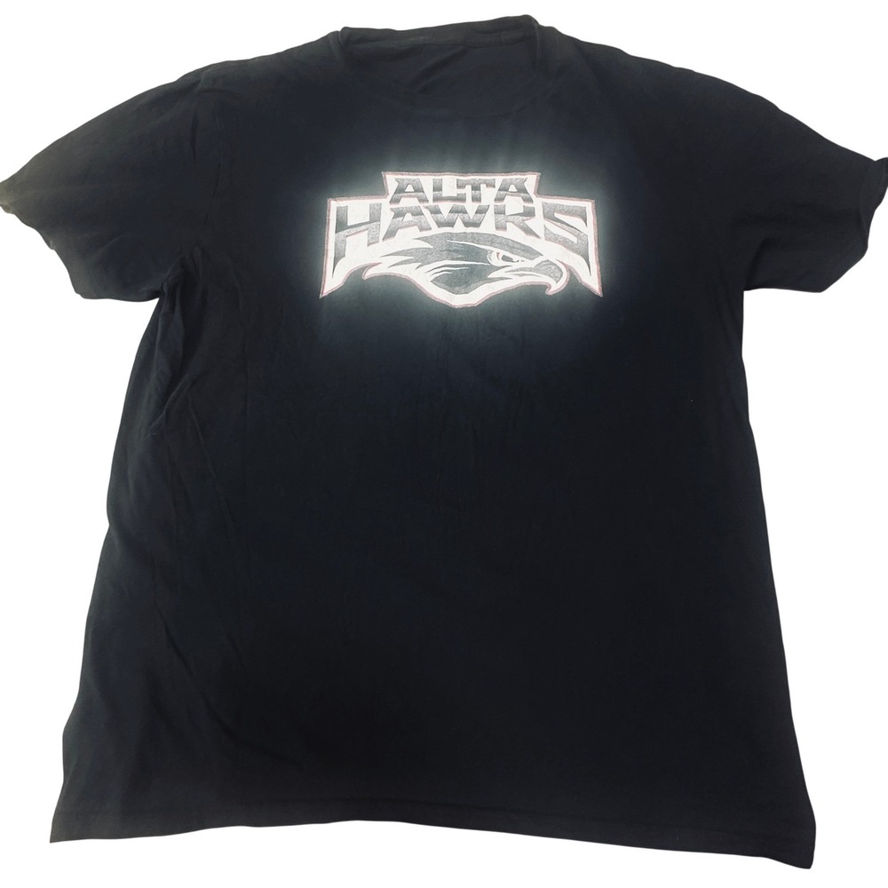 Mens Alta Hawks Graphic T-Shirt Large Black Short Sleeve Crewneck‎ Logo Tee